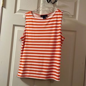 Cute orange and white stripped shirt!